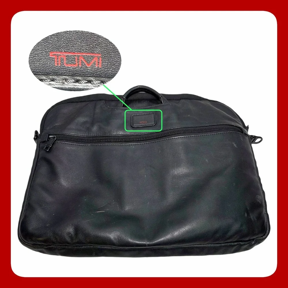 Tumi Slim Briefcase Black Leather‎ Business Padded Work Bag Portfolio Office GD
